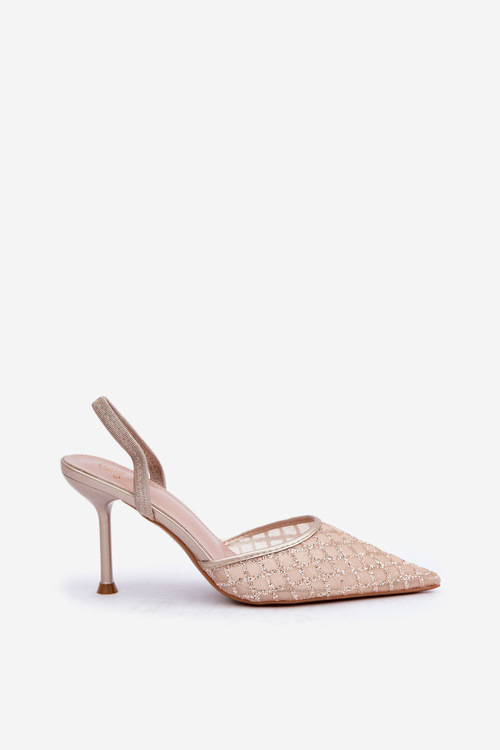 Szpilki Z Odkrytą Piętą Ozdobione Brokatem Złote Berilae