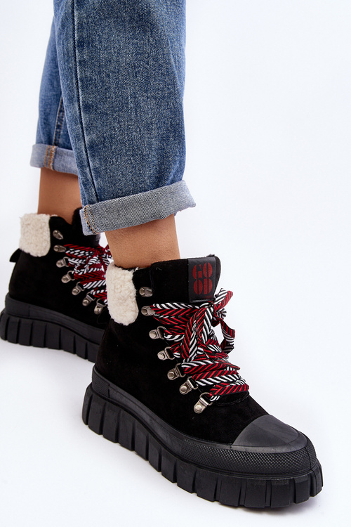 Ocieplane Botki Trapery Na Grubej Podeszwie Czarne Ralotta