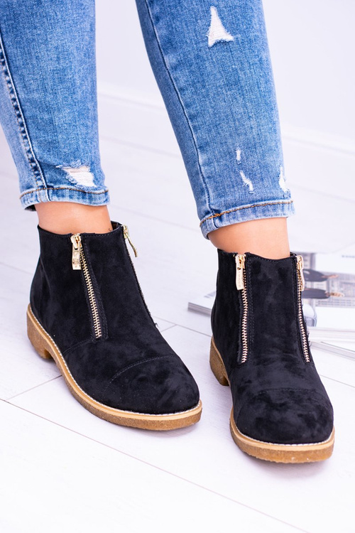 Lu Boo Czarne Zamszowe Damskie Botki Z Suwakami Inez