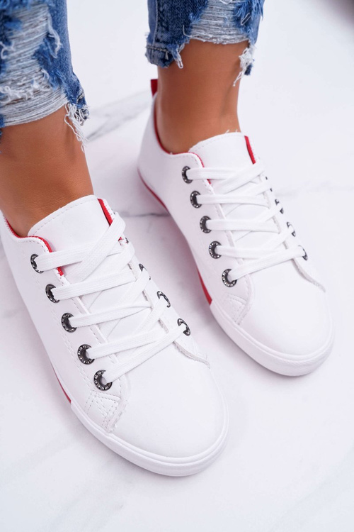 Trampki Damskie Białe Czerwony Pasek Nigrid2