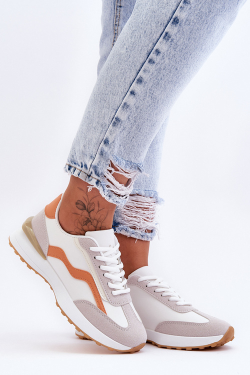 Damskie Buty Sportowe Skórzane Biało-Pomarańczowe Somerio