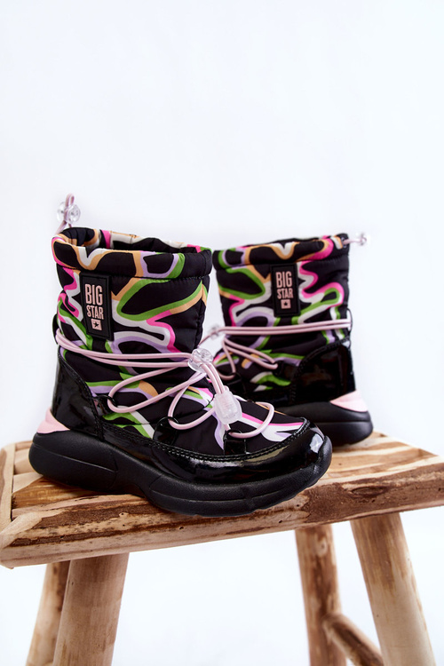 Dziecięce Botki Śniegowce W Print Big Star KK374099 Czarno-Różowe