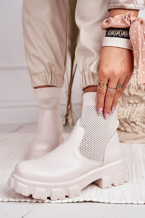 Damskie Skarpetkowe Botki Workery Ecru Stormy