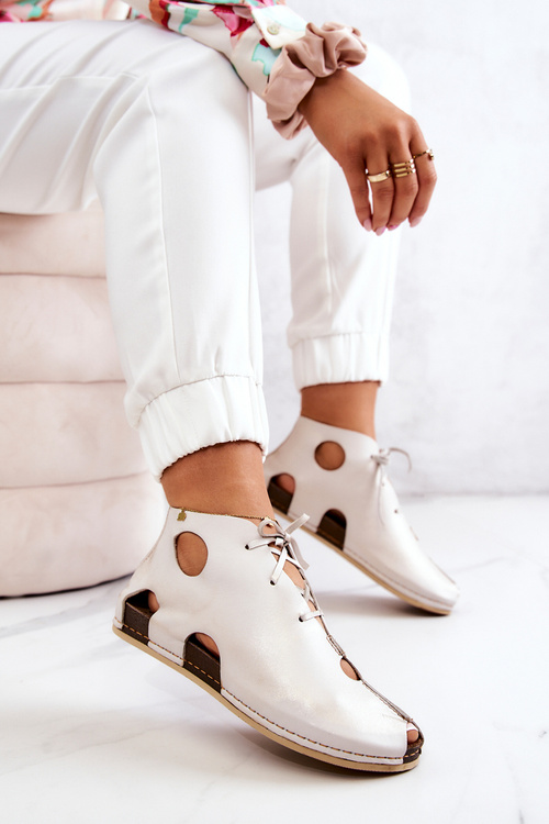 Lekkie Skórzane Botki Maciejka 03426-25 Jasny Beż