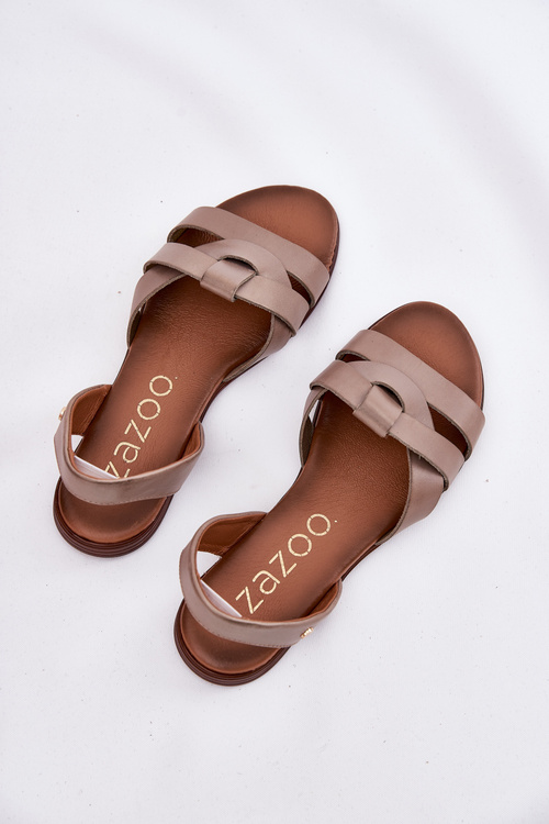 Zazoo 40185 Wygodne Skórzane Wsuwane Sandały Ciemnobeżowe