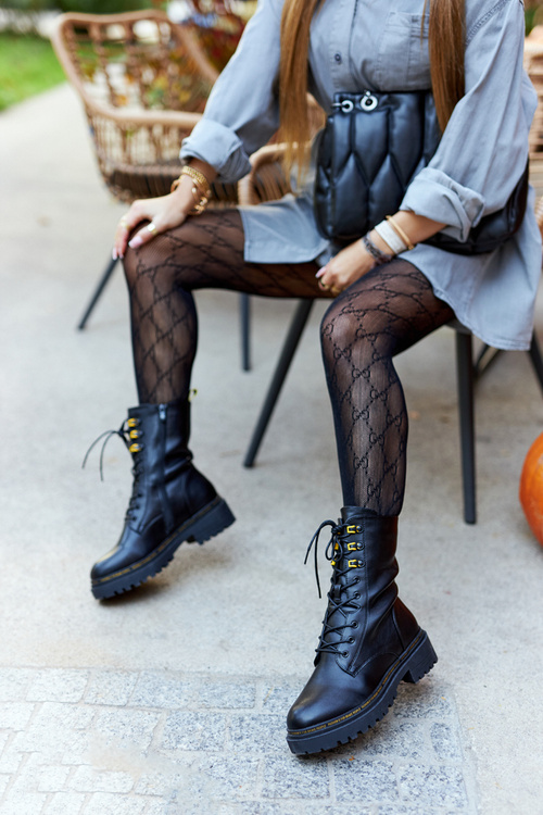 Wysokie Skórzane Workery Czarne Rockdale