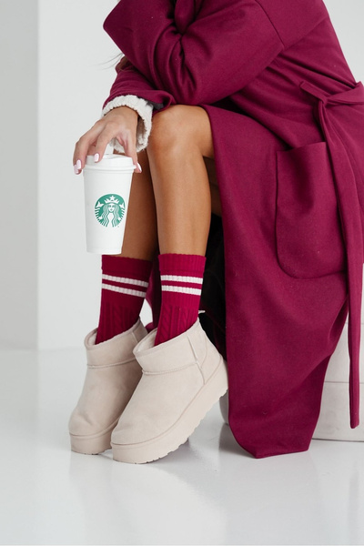 Skarpetki Damskie Warkocz Z Paskami Bordowe