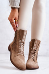 Ażurowe Zamszowe Botki Wiązane Nicole Beżowe 2696