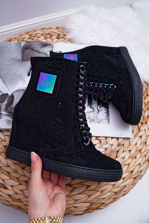 Damskie Sneakersy Lu Boo Ażurowe Zamszowe Czarne Clamma