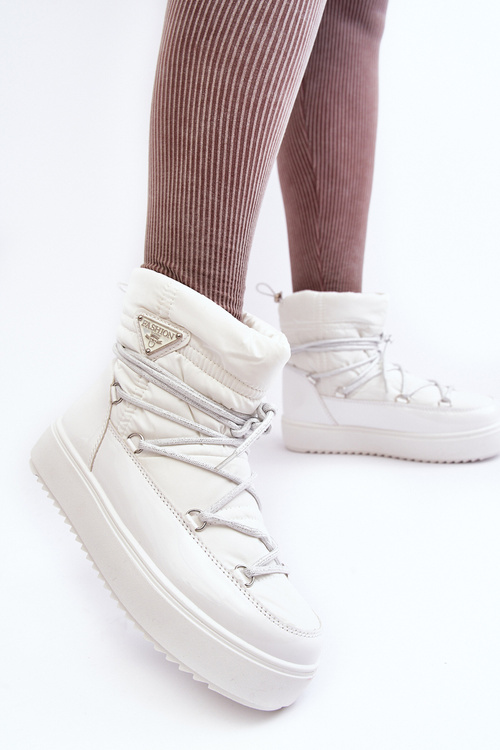 Damskie Śniegowce Na Platformie Z Wiązaniem Białe Fleure