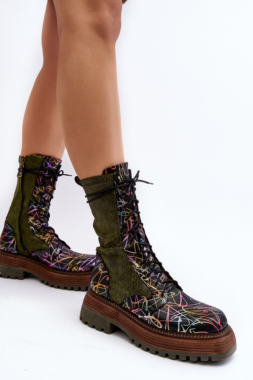 Damskie Skórzane Botki Workery Maciejka 06203-09 Multikolor