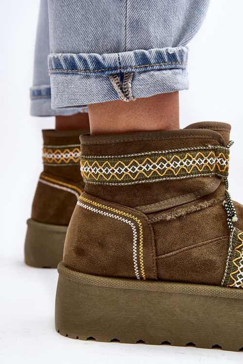 Damskie Śniegowce Na Grubej Podeszwie Z Wiązaniem Zielone Milson