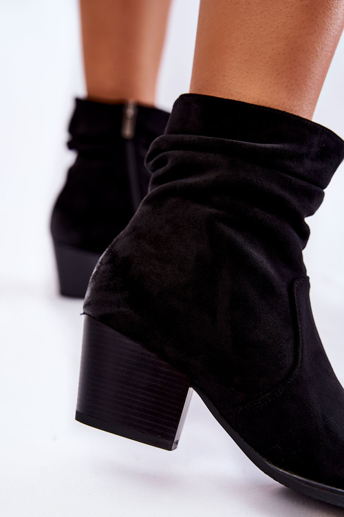 Damskie Zamszowe Ocieplane Botki Czarne Wenche