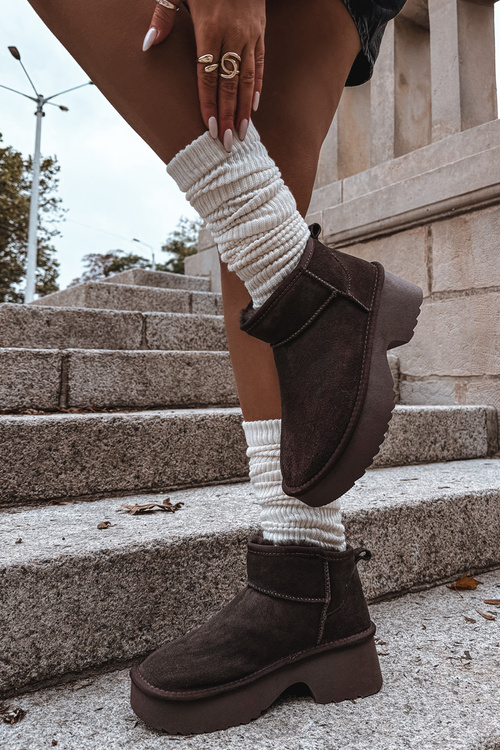 Śniegowce Damskie Z Naturalnego Zamszu Ocieplane Futerkiem Czekoladowe Milora