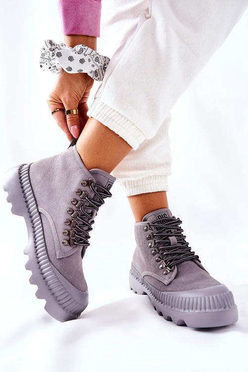 Skórzane Trapery Botki Big Star II274365 Szare