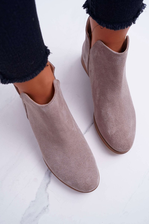 Botki Damskie Płaski Obcas Wiosenne Skórzane Cappuccino Madness