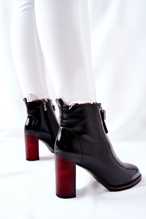 Damskie Botki Czarne Lakierowane na Słupku Cofton