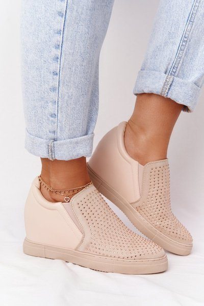 Sneakersy Na Koturnie Z Cekinami Lu Boo Beżowe