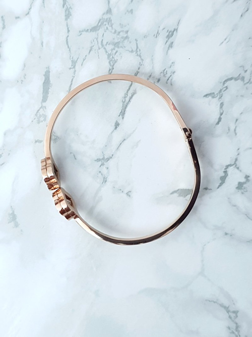 Damska Bransoleta Stalowa Z Dwoma Cyrkoniami Różowe Złoto Beluci