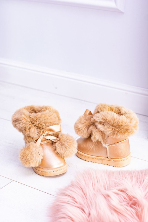 Ocieplane Dziecięce Młodzieżowe Botki Śniegowce Champagne Roofy