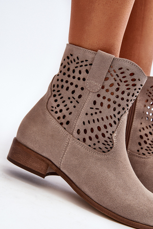 Zazoo 3305/2 Damskie Ażurowe Botki Cappuccino