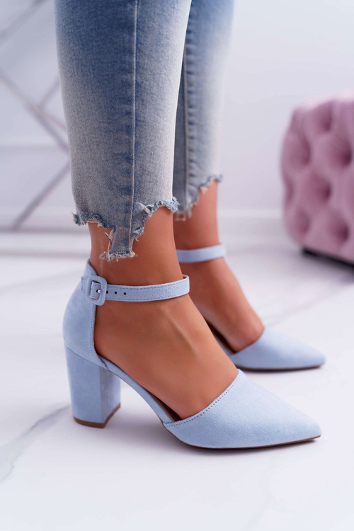 Czółenka Damskie Na Słupku W Szpic Niebieskie MadamStyle