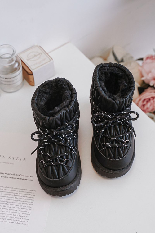 Śniegowce Dziecięce Ocieplane Grubym Futerkiem Czarne Nastira