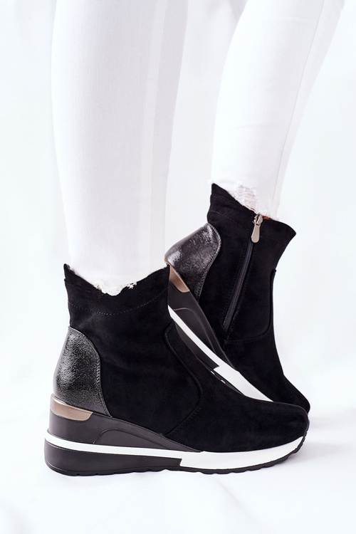 Botki Damskie na Koturnie Czarne Greenfort