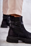Damskie Ocieplane Botki Sztyblety Z Paskiem Czarne Jose