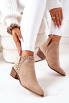 Ażurowe Botki Z Wycięciami Beżowe Western