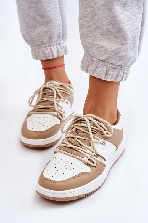 Damskie Klasyczne Buty Sportowe Podwójnie Sznurowane Biało-Beżowe Jella