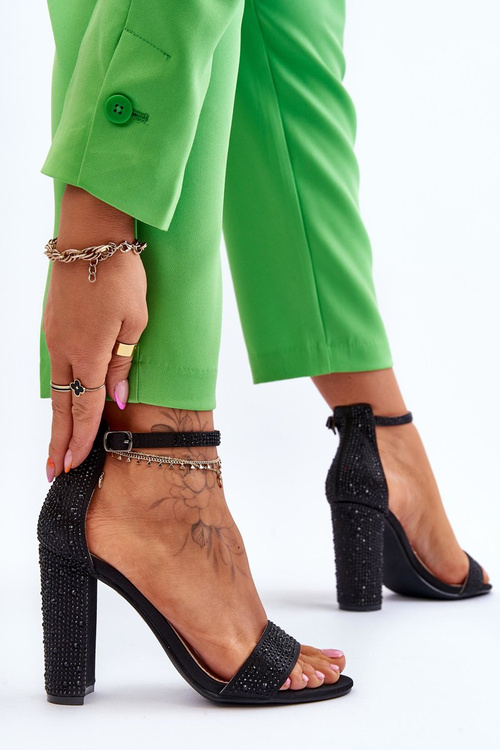 Damskie Sandały Na Obcasie Z Cyrkoniami Czarne Idealistic