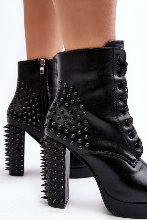 Botki Damskie Na Słupku Z Ćwiekami Czarne Alemilla