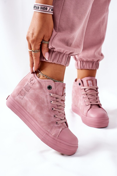 Skórzane Trampki Na Koturnie Big Star II274092 Różowe