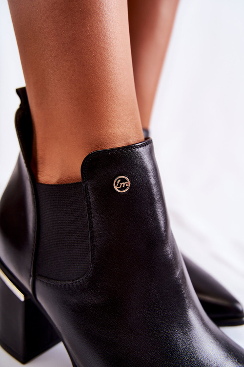 Skórzane Botki Na Obcasie Laura Messi 2506 Czarne