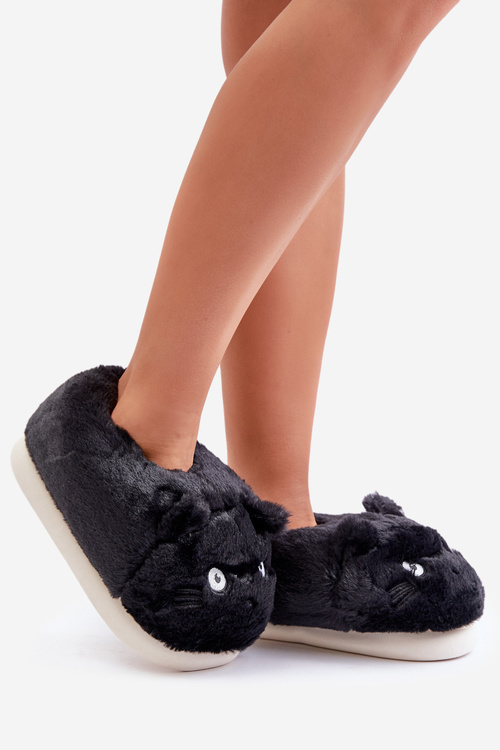 Damskie Futrzane Kapcie Kotki Czarne Iriviane