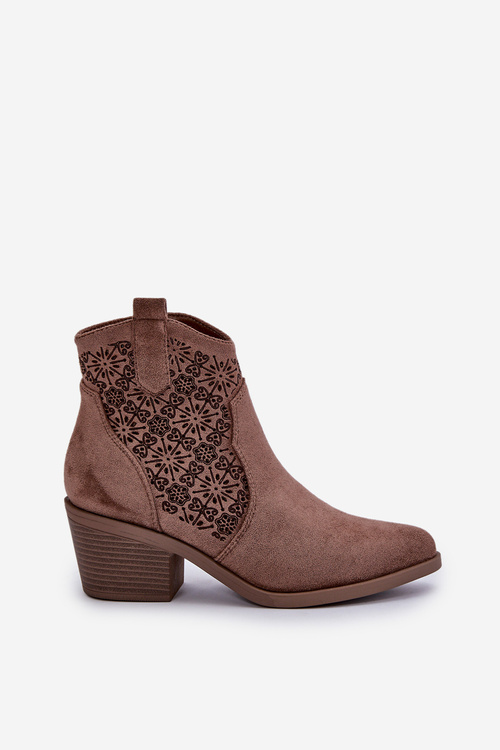 Ażurowe Botki Kowbojki Na Zamek Eko Zamszowe Brązowe S.Barski HY42-944