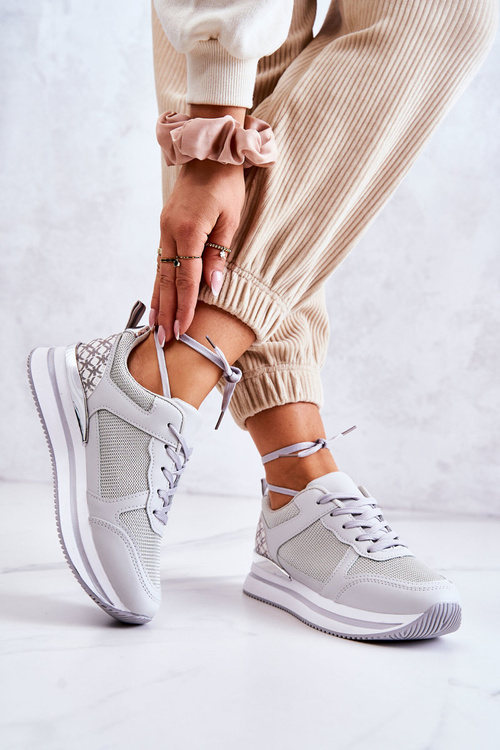 Damskie Klasyczne Buty Sportowe Na Koturnie Szare Advanced