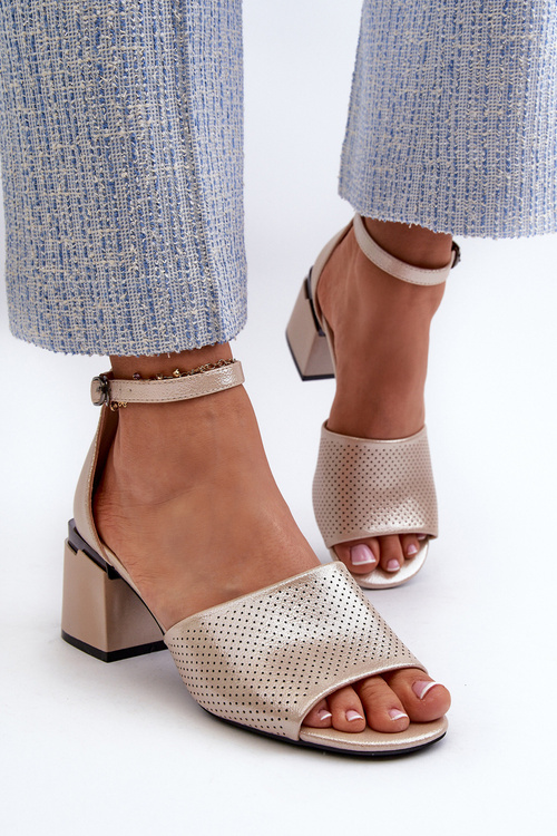 Sandały Damskie Na Obcasie Z Eko Skóry Złote Horissa