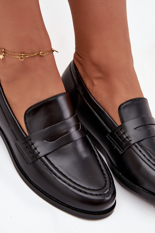 Mokasyny Loafersy Damskie Z Eko Skóry Czarne Bessina