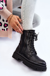 Damskie Skórzane Sznurowane Botki Trapery Czarne Shanna