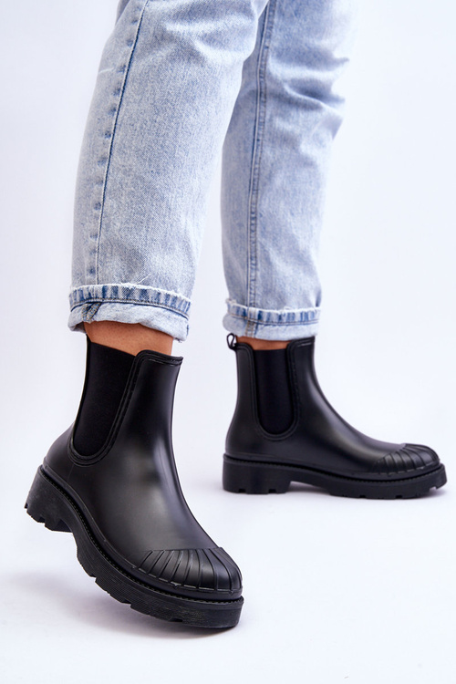 Wsuwane Gumowe Botki Kalosze Sztyblety Czarne Carme