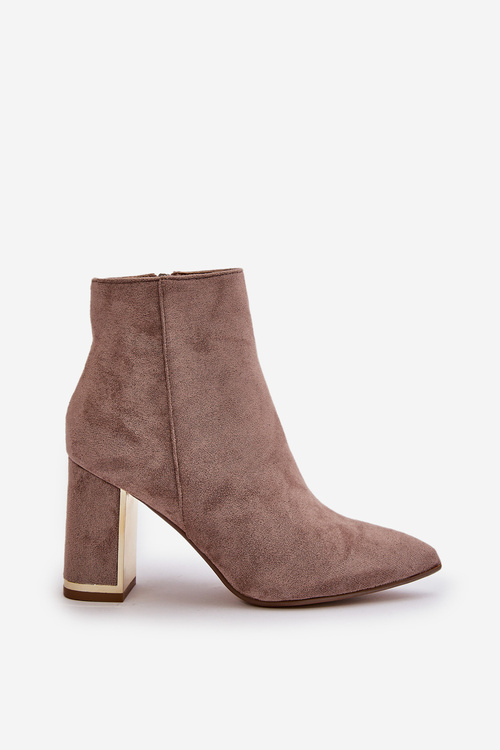 Botki Damskie Na Słupku Zapinane Na Zamek Ocieplane Eko Zamszowe Beżowe Mevair