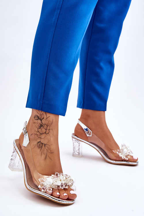 Modne Sandały Z Koralikami Srebrne Terrance