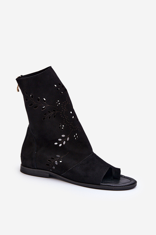 Zazoo 3437 Damskie Zamszowe Sandały Z Cholewką Na Zamek Czarne