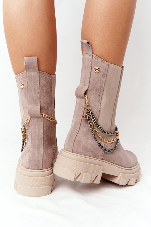 Zamszowe Sztyblety Workery Lewski Shoes 2998-0 Beżowe