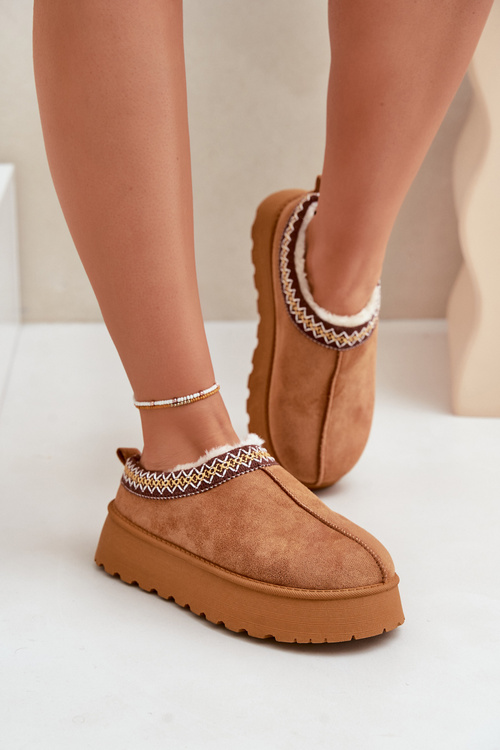 Kapcie Śniegowce Na Platformie Z Haftem Camel Tamilda