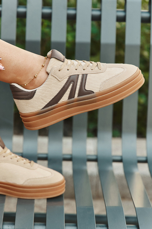 Sztruksowe Sneakersy Damskie Na Platformie Beżowe Corynelle