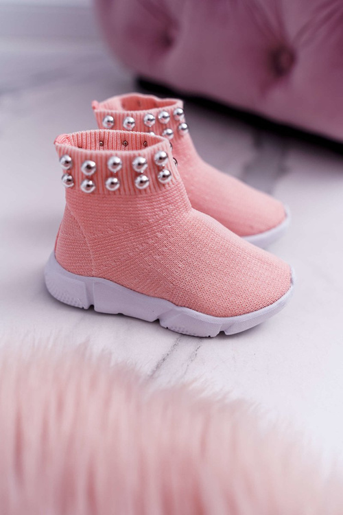 Dziecięce Młodzieżowe Obuwie Sportowe Wsuwane Z Koralikami Różowe Verone