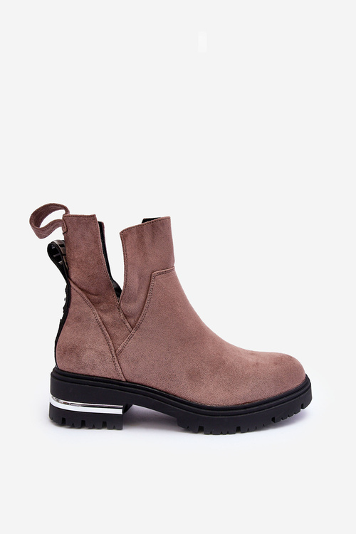 Zamszowe Botki Na Płaskim Obcasie Z Wycięciami Ciemnobeżowe Lamedella